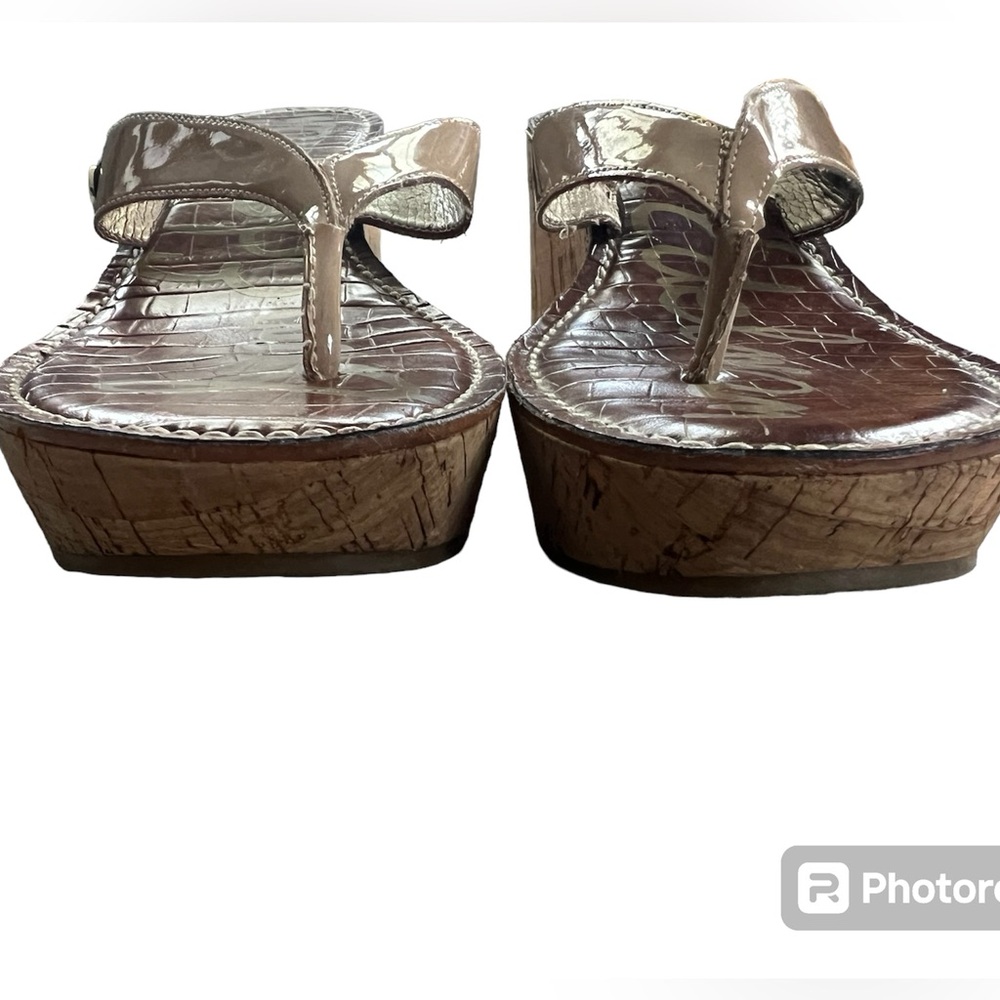 Sam Edelman Romy Cork Wedge Sandals Shoes Slip On Leather Beige Sz 8.5 - Picture 3 of 8